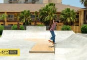 Nick Holt going the distance with a frontside crooks at South Padre Island Skatepark in Texas. Built by Spohn Ranch Skateparks