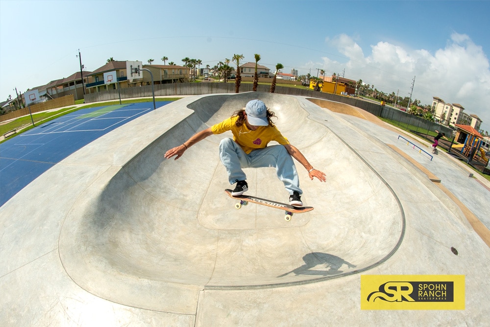 South Padre Island Skatepark in Texas home to many a frontside flip by Mikey Whitehouse. Built by Spohn Ranch Skateparks