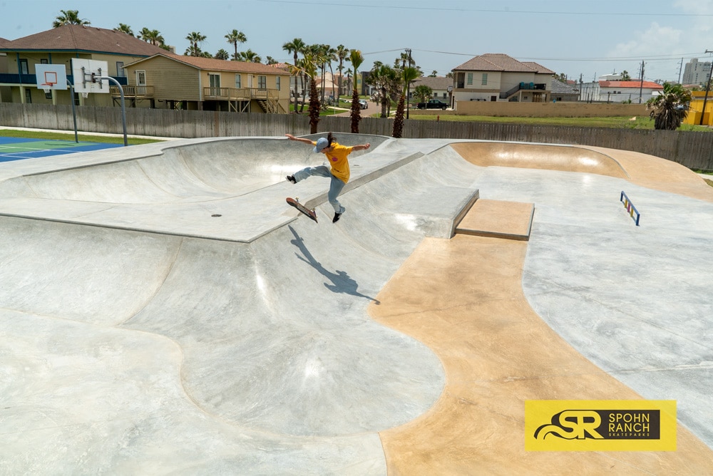 Mikey Whitehouse has a pretty switch 360 flip. At South Padre Island Skatepark in South Padre Island, Texas