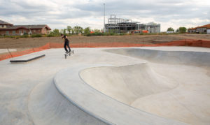 Randy Ploesser feebles the Spohn Ranch Design and Build White Shield Skatepark in North Dakota