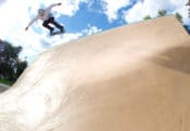 Huge backside ollie at Medina Skatepark, NY