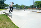 Crooks on the pyramid ledge at Toms River Skatepark