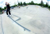 Feeble across the banked ledge at Toms River Skatepark, NJ