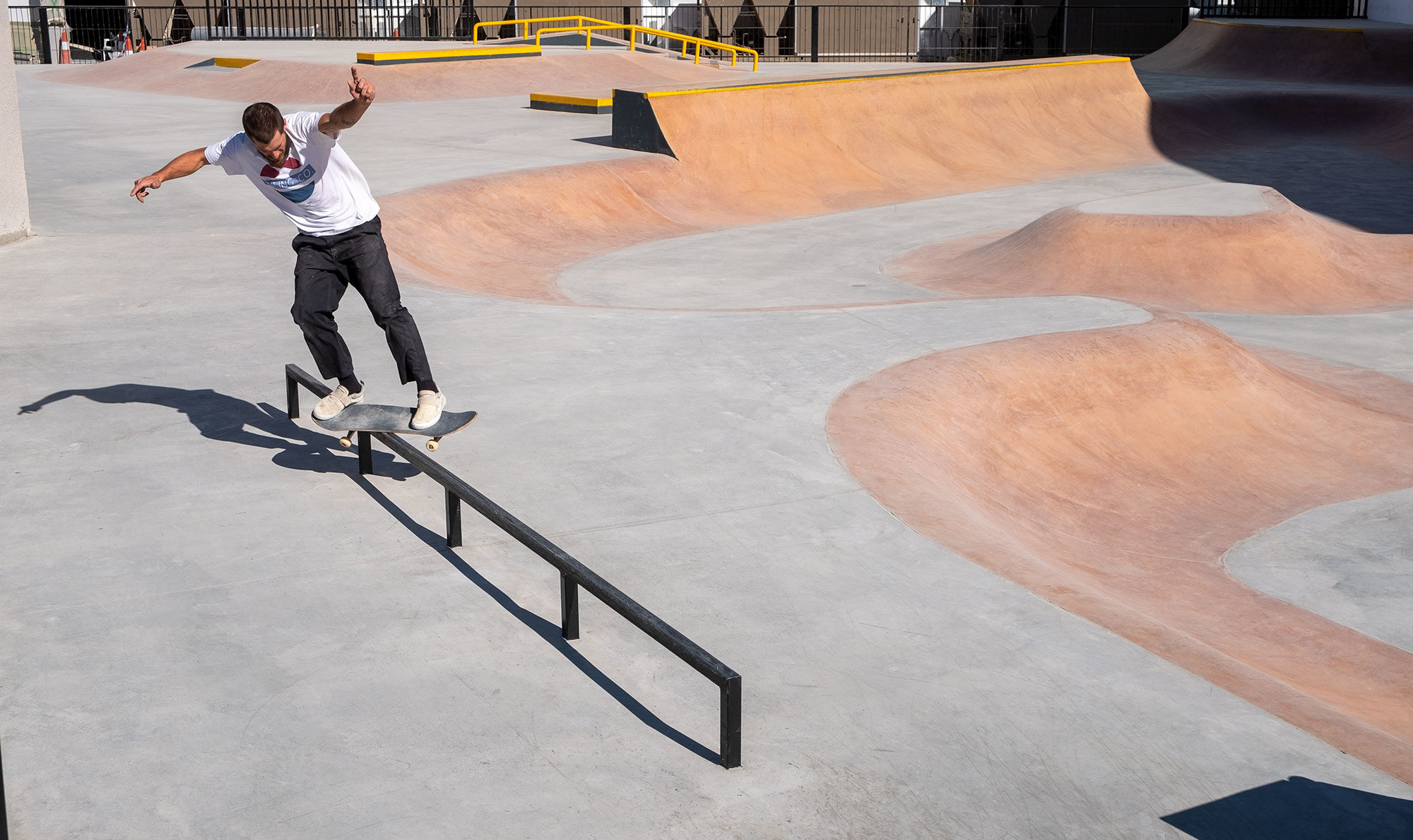 Feeble on the flatbar at Saudi Skatepark in Riyadh designed and built by Spohn Ranch Skateparks