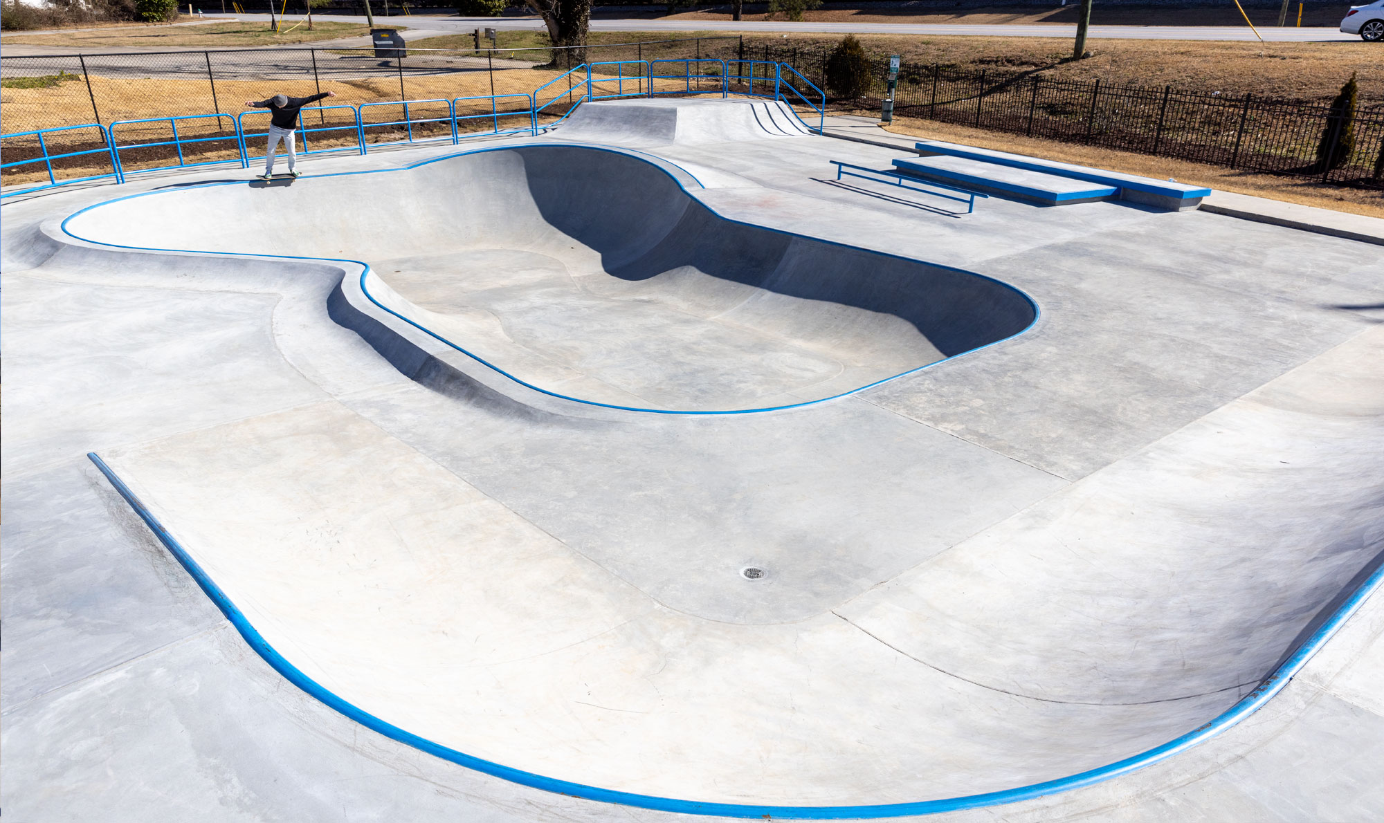 Warming up with a backside 5050 at in the bowl at Union City Skatepark, GA