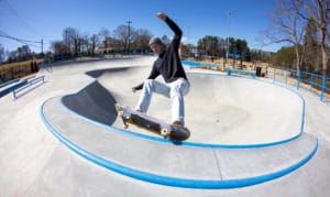 5.0 hitting the bowl cradle at Union City Georgia Skatepark designed and built by Spohn Ranch