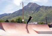 Backsmith on transition at Holladay Skatepark, UT