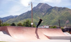 Backsmith on transition at Holladay Skatepark, UT