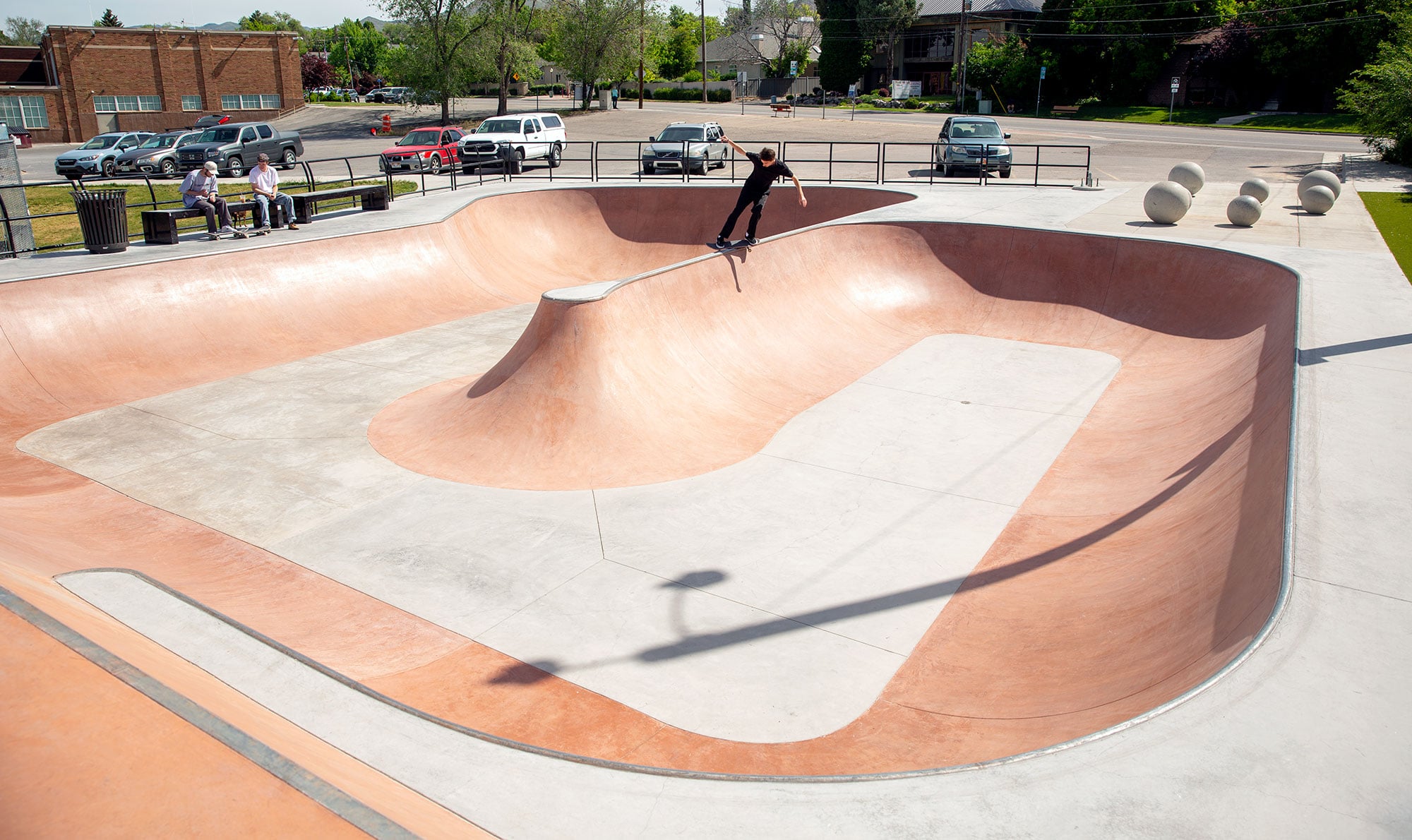 Feeble grind on the spine with Tyson Bowerbank at Holladay Skatepark, UT