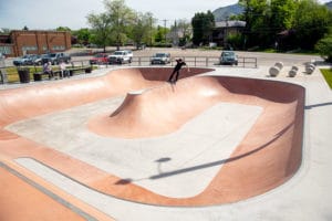 Feeble grind on the spine with Tyson Bowerbank at Holladay Skatepark, UT