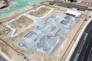 La Quinta X Skatepark overhead view. Largest skatepark in the high desert