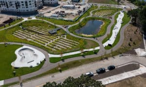 Gateway park in St Paul features a skate path available for all wheeled activities