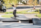 Backside nosegrind at Gateway skatepark in St Paul Minnisota