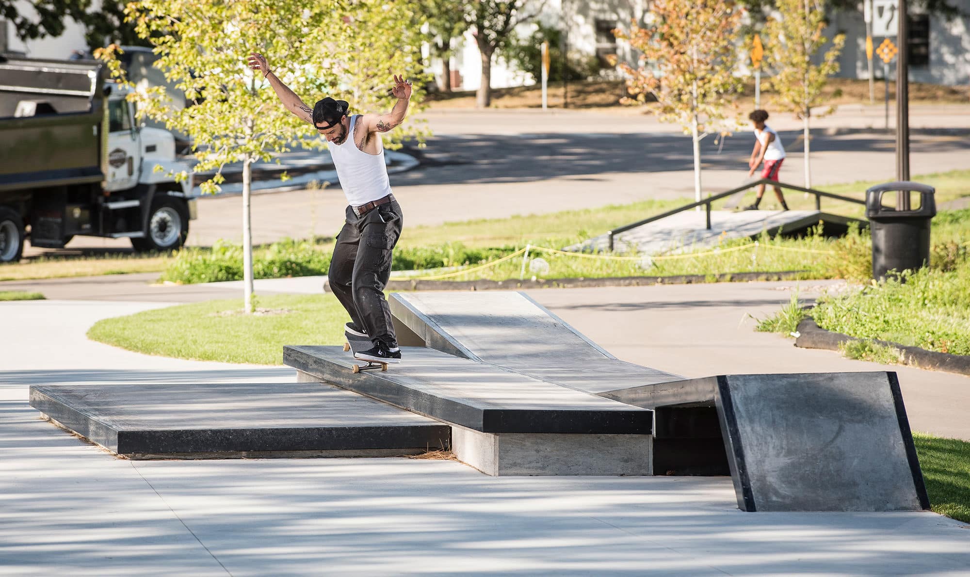 Backside nosegrind at Gateway skatepark in St Paul Minnisota