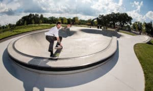 Gateway park in St Paul features a large bowl perfect for skateboarding