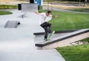 Unique angled ledge at Spohn Ranch designed and built skate path