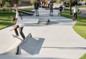 Special skate spots such as the transition into bazooka rail is just one of the many features at Gateway SkatePath