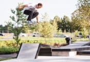 Catching air at Gateway Skate Path designed and built by Spohn Ranch Skateparks