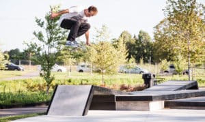 Catching air at Gateway Skate Path designed and built by Spohn Ranch Skateparks