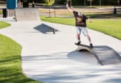 The skate path at Gateway Park in St. Paul provides various humps for riding or tricks