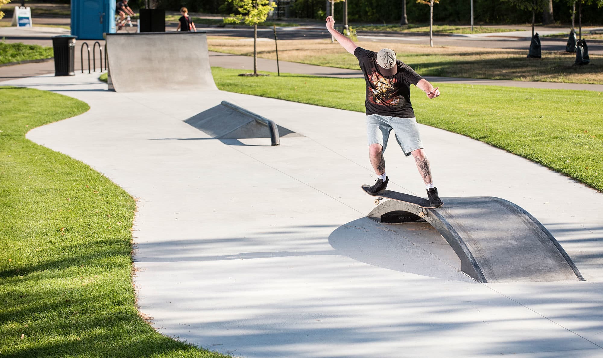 The skate path at Gateway Park in St. Paul provides various humps for riding or tricks