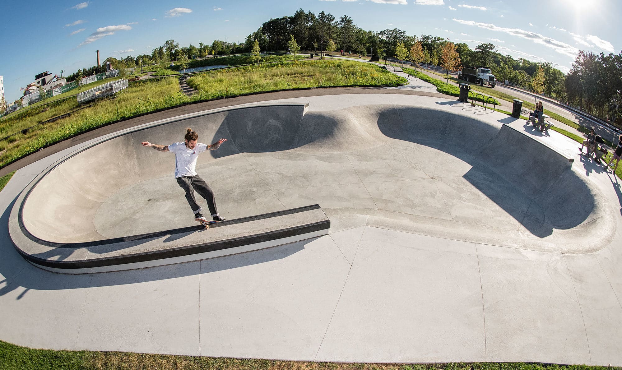 Large bowl for all ages at the Spohn Ranch skate path at Gateway Park, St. Paul