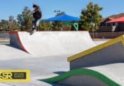 Blunt to fakie at the Horizon City Skatepark in Texas built by Spohn Ranch