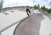 Blunt transfer from the street section into the bowl at Cullman AL newest skatepark