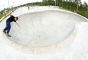 Backsmith on the pool in Panama Beach Florida Skatepark in Bay County by Relief Team Rider and Spohn Ranch Builder