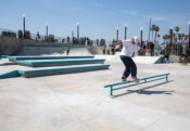 Infamous Dj Runaway with a front board on the Redondo Beach Pier Skatepark.