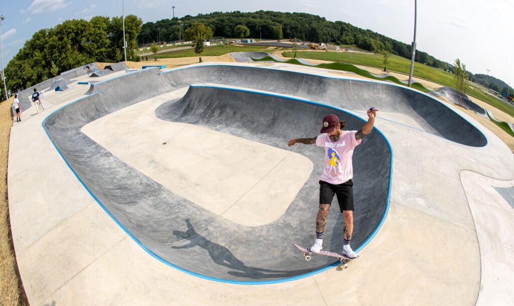 5.0 around the corner at Spohn Ranch's new designed and built skatepark located in Cottage Grove, Wisconson