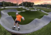 Sunset carve at Spohn Ranch's new pump track located in Cottage Grove, WI